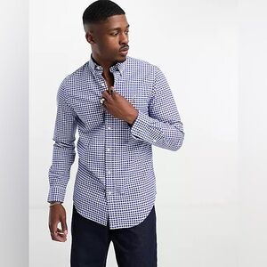 Ralph Lauren navy white gingham button down shirt yellow polo pony